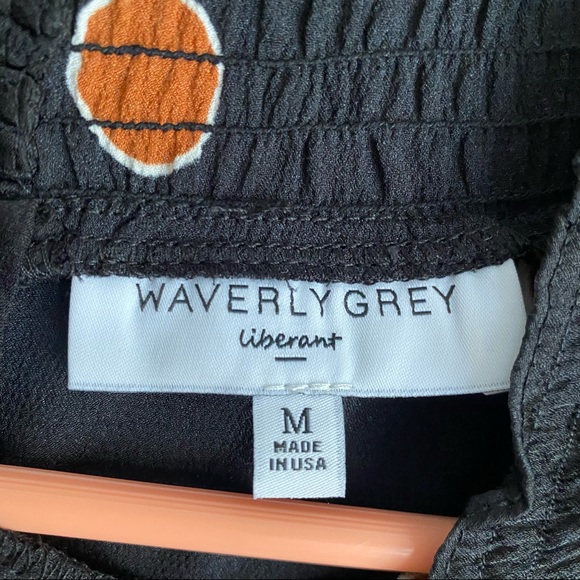 Waverly Grey Black With Orange Polka Dots Mock Neck Bell Sleeve Blouse Medium - Picture 8 of 9